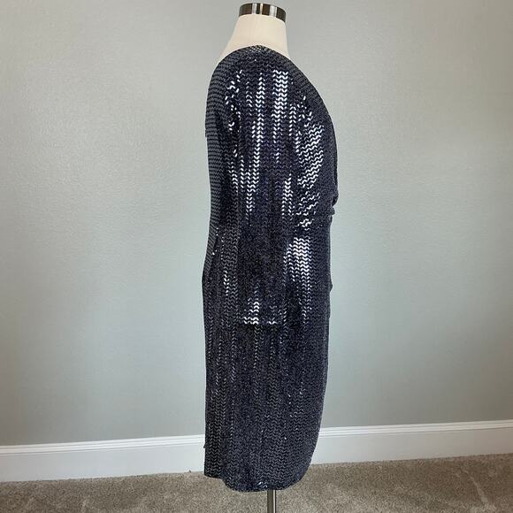 Betsy & Adam Metallic Long Sleeve Sheath Cocktail Dress Size 18W Blue V-Neck - Picture 3 of 14
